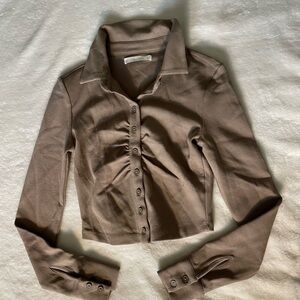 OAK + FORT Tan Knit Ruched Top